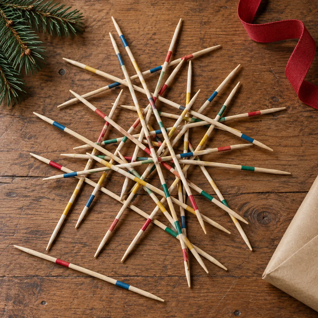 Representative photo-style image of classic pick-up sticks game — generated, not a specific product