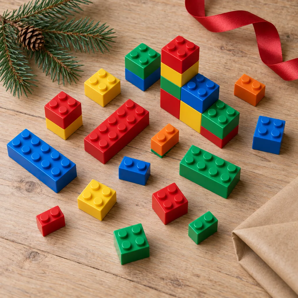 Representative photo-style image of classic plastic construction brick set — generated, not a specific product