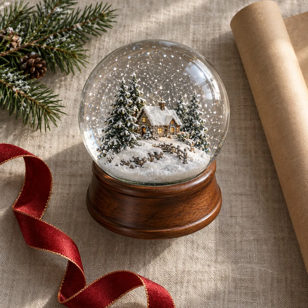 Representative photo-style image of classic scenic snow globe — generated, not a specific product