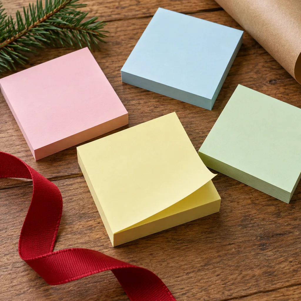 Representative photo-style image of classic square self-stick note pads — generated, not a specific product