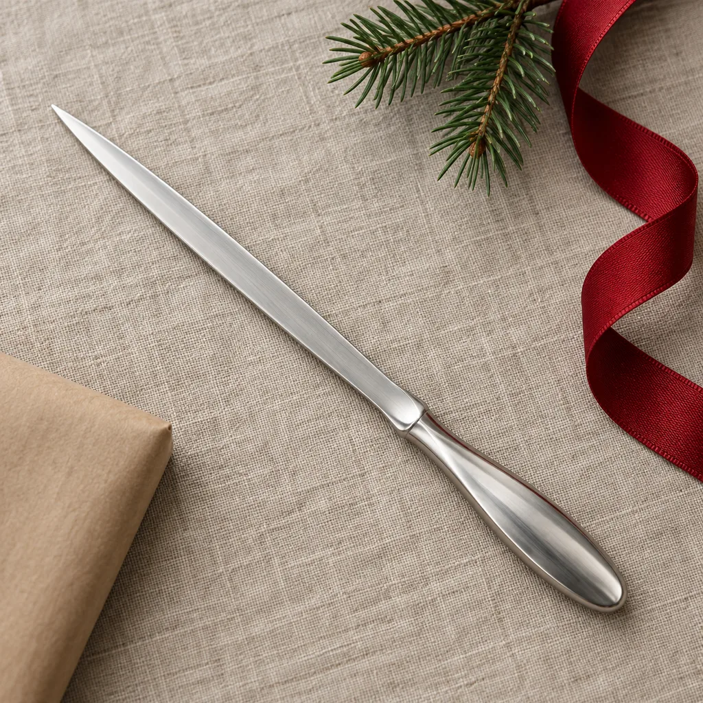 Representative photo-style image of classic stainless steel letter opener — generated, not a specific product