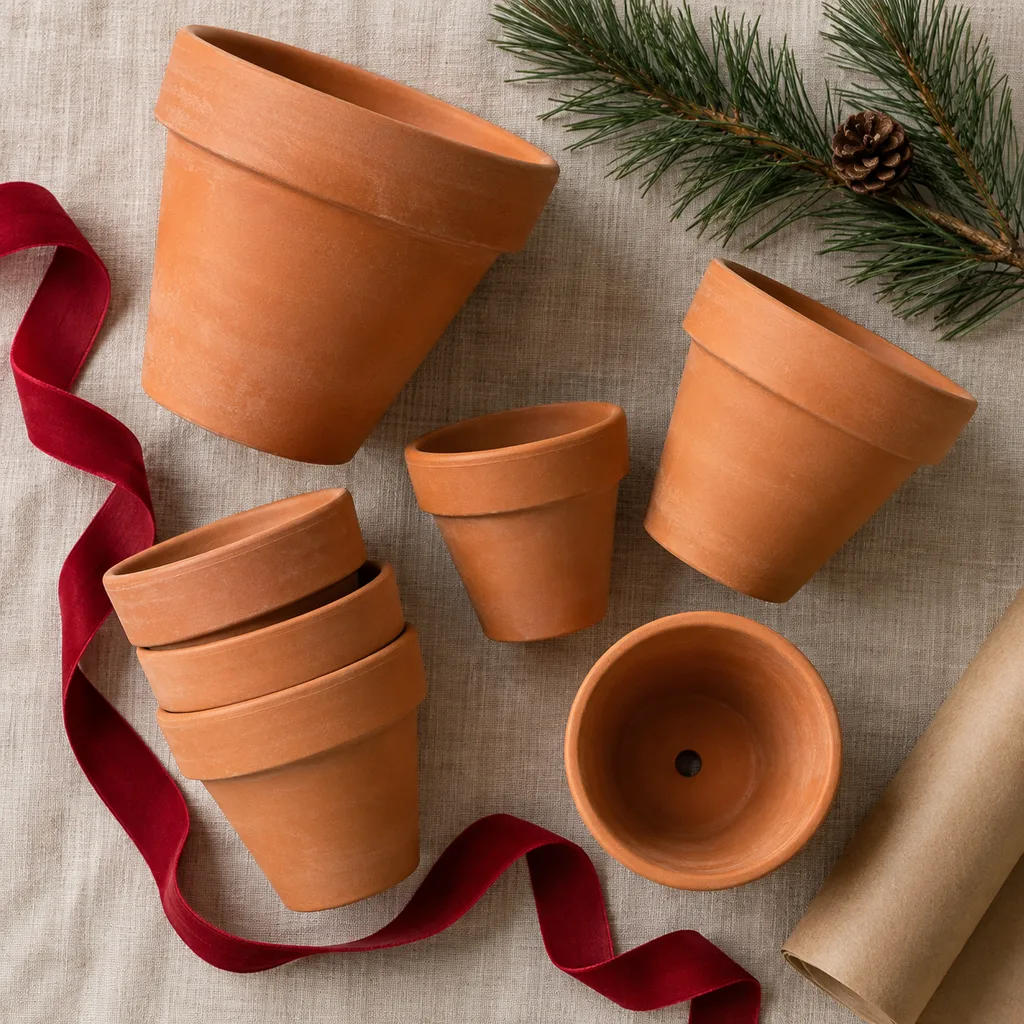 Representative photo-style image of classic terracotta plant pots — generated, not a specific product