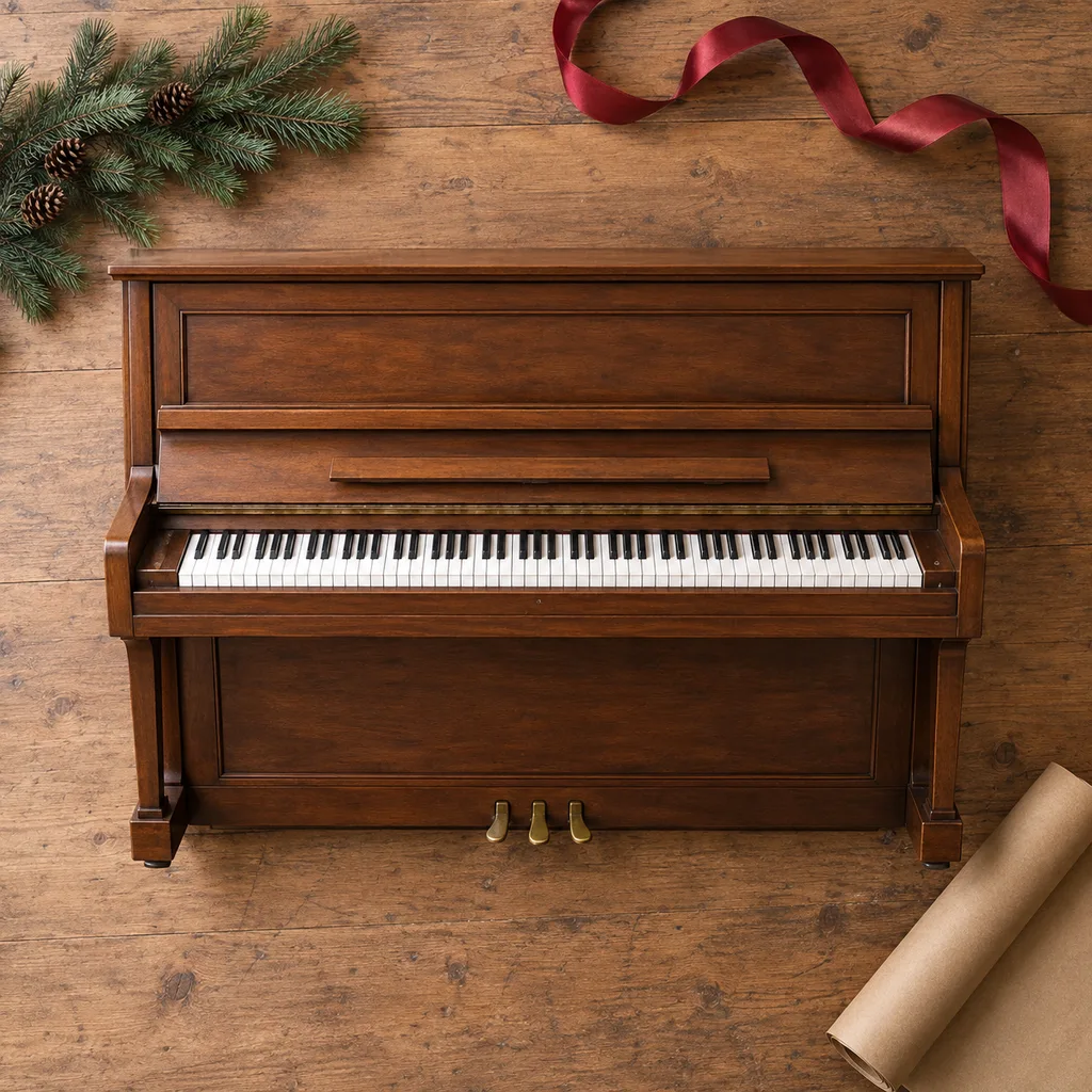 Representative photo-style image of classic upright acoustic piano — generated, not a specific product