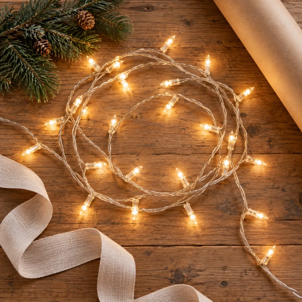 Representative photo-style image of classic warm white string lights — generated, not a specific product