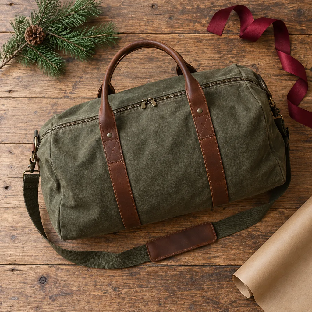 Representative photo-style image of classic weekend travel duffel bag — generated, not a specific product