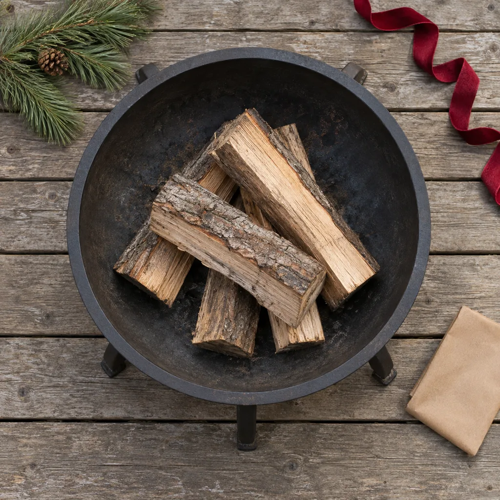 Representative photo-style image of classic wood-burning fire pit — generated, not a specific product