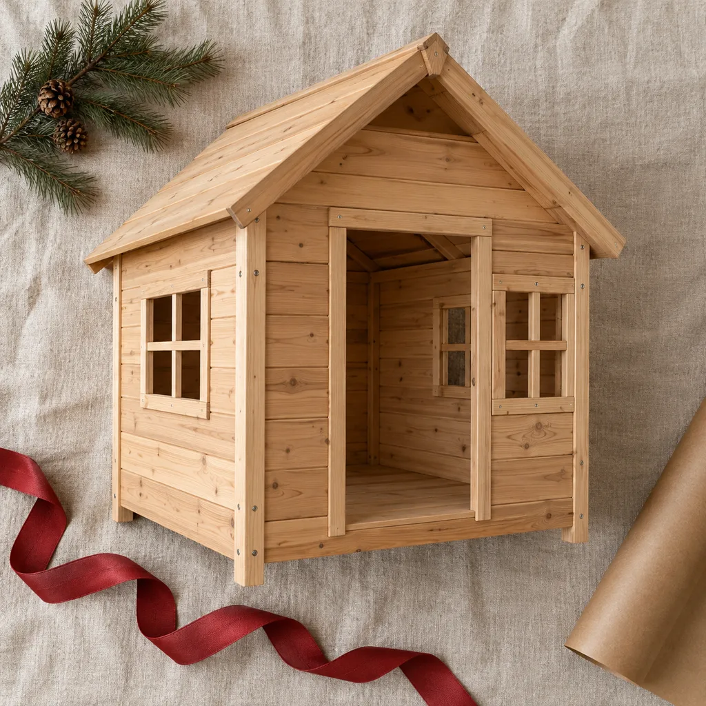 Representative photo-style image of classic wooden playhouse structure — generated, not a specific product
