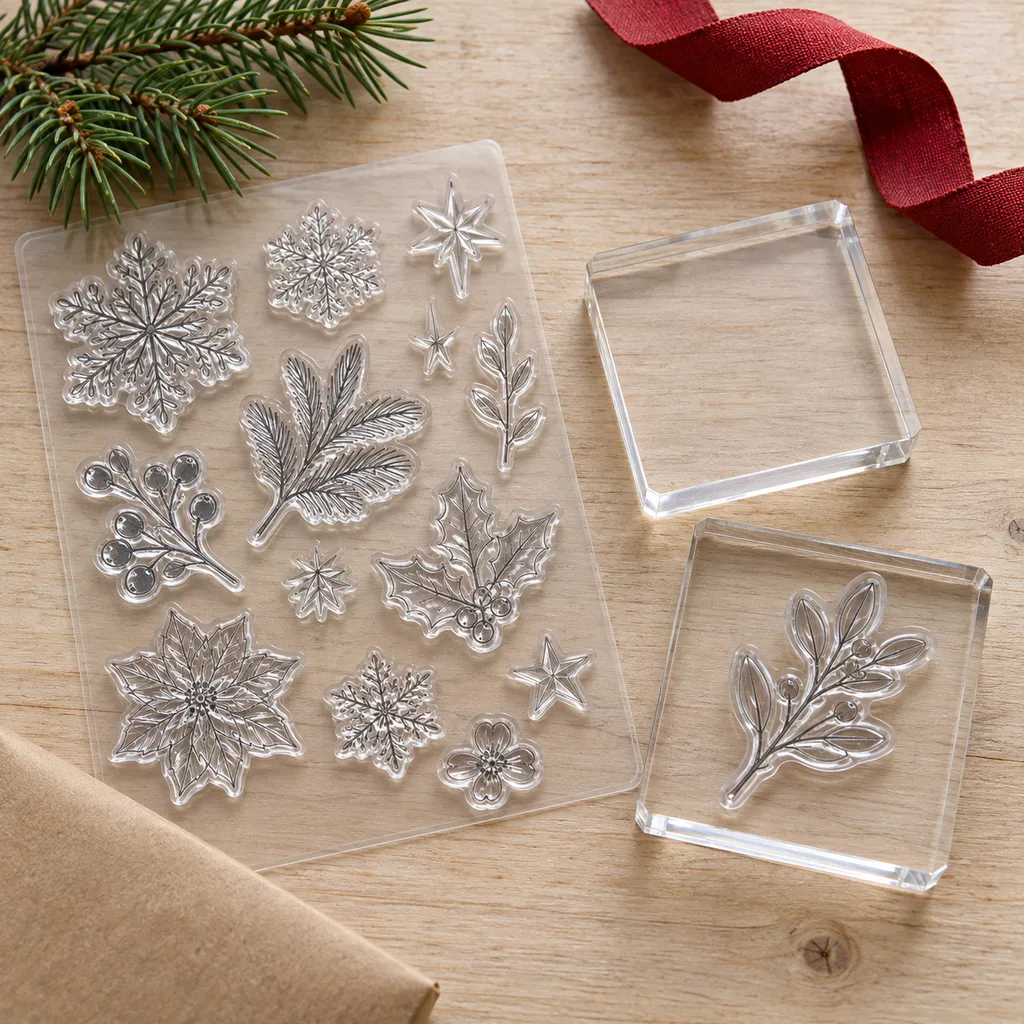 Representative photo-style image of clear stamp and acrylic block set — generated, not a specific product