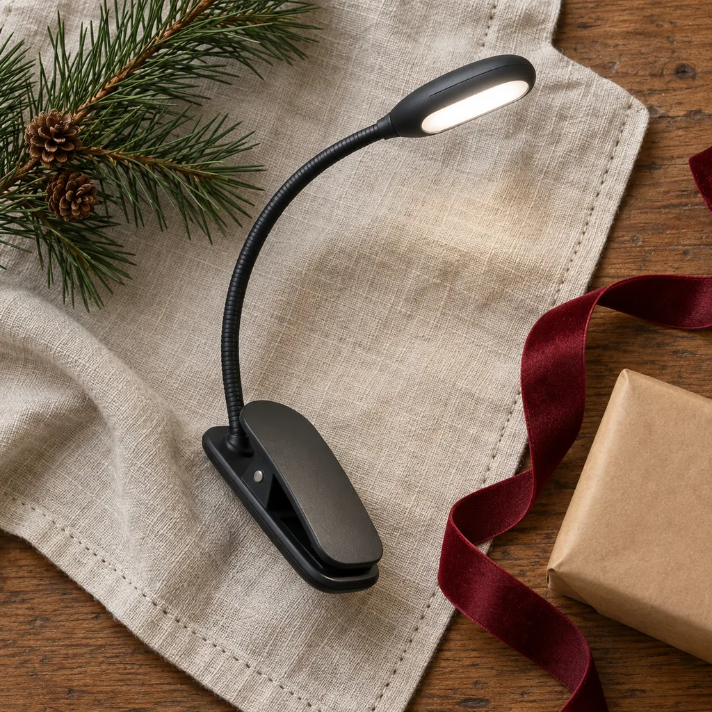 Representative photo-style image of clip on reading light — generated, not a specific product