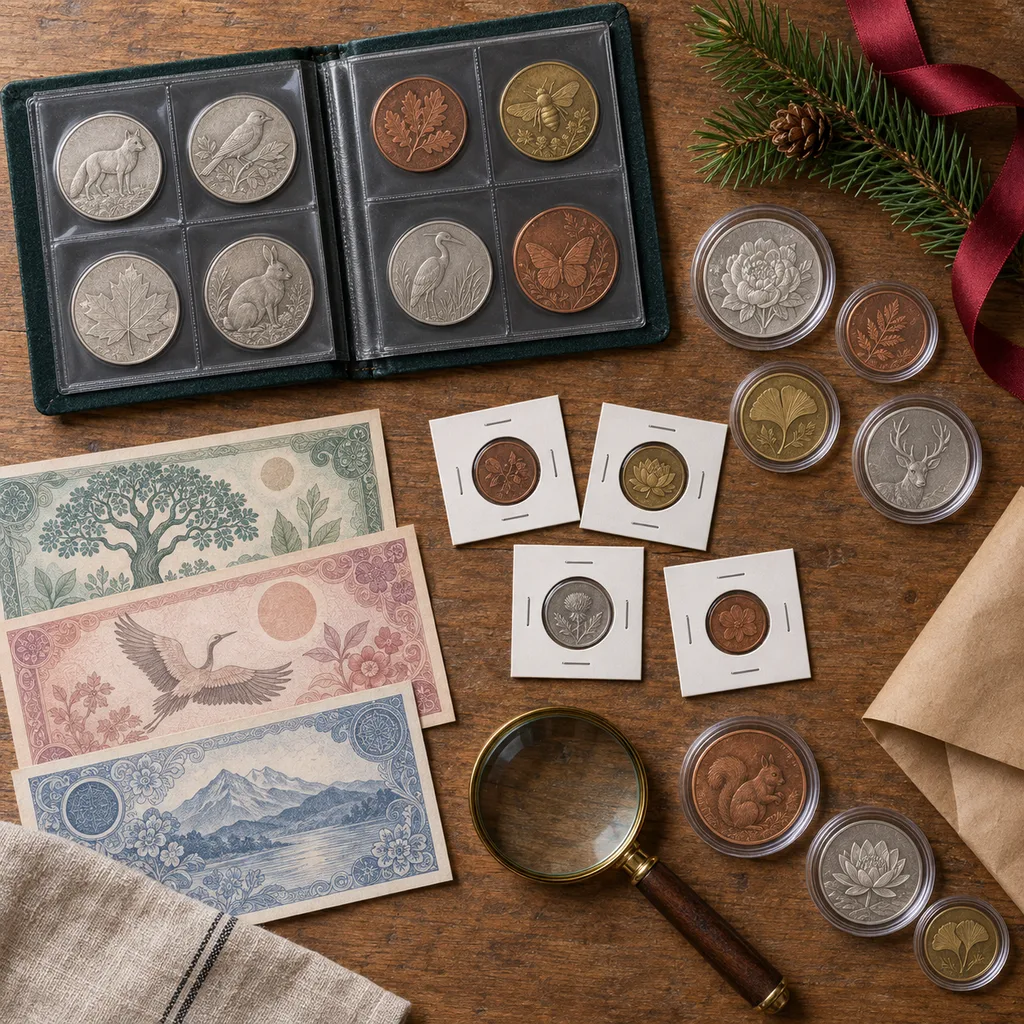 Representative photo-style image of coin collecting starter kit — generated, not a specific product