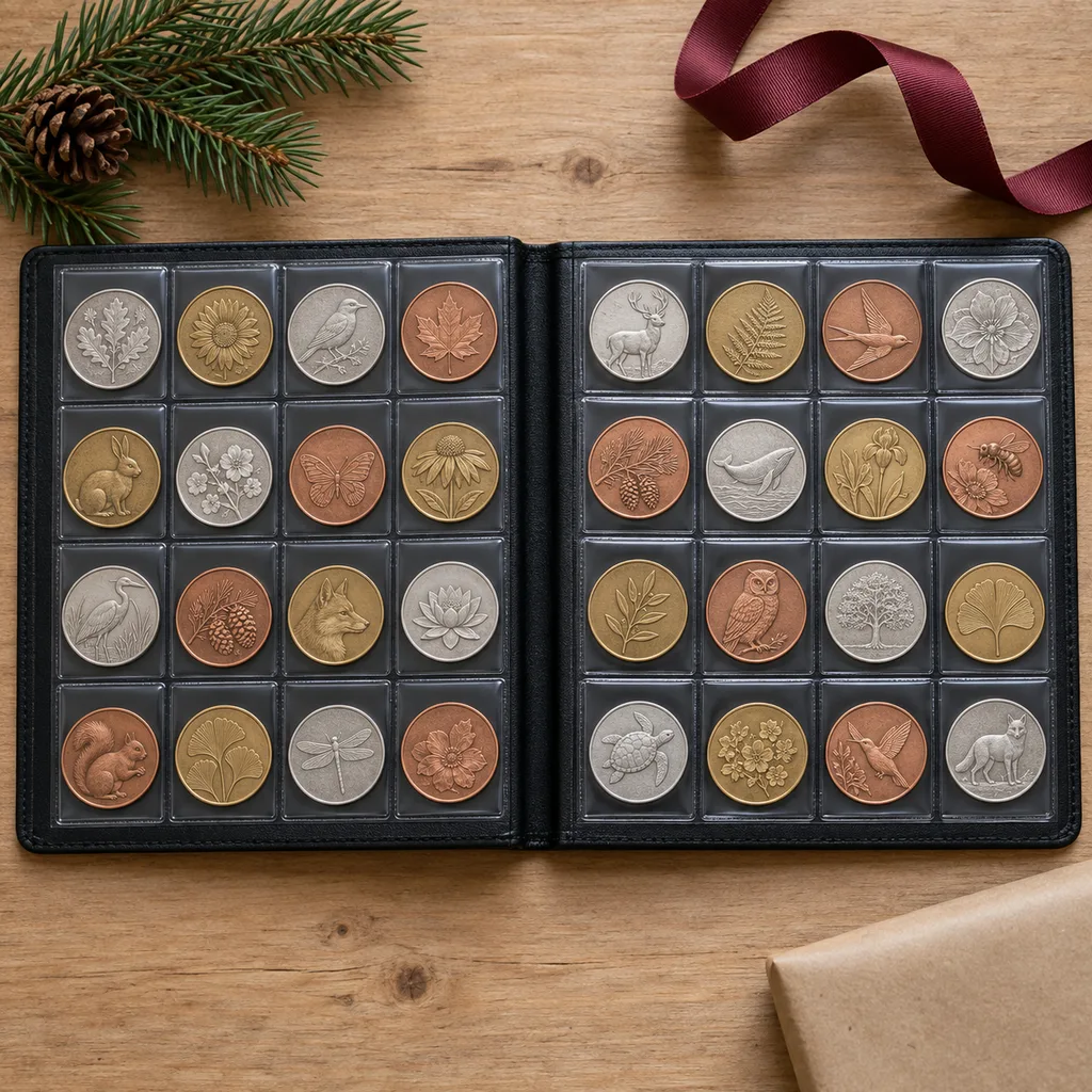 Representative photo-style image of coin display album — generated, not a specific product