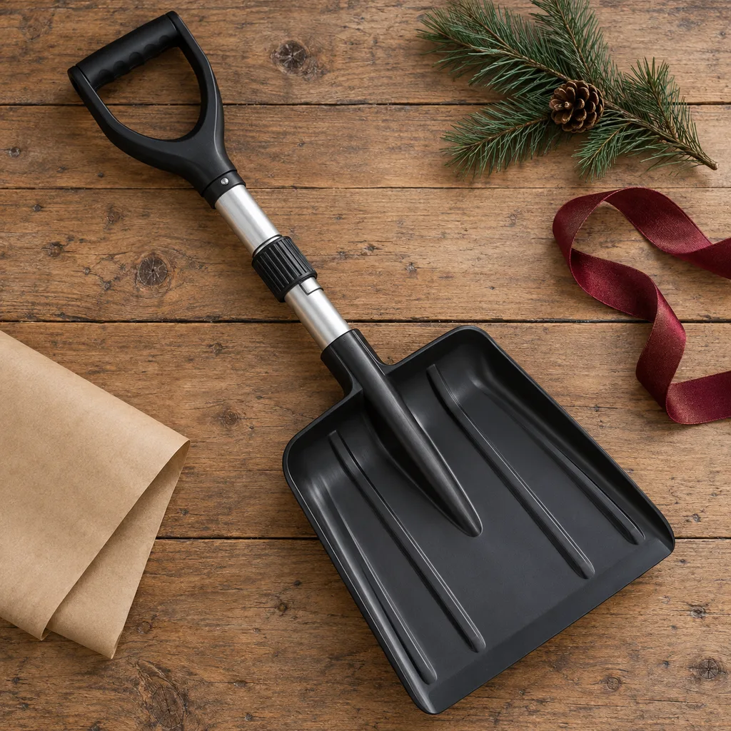 Representative photo-style image of collapsible car snow shovel — generated, not a specific product