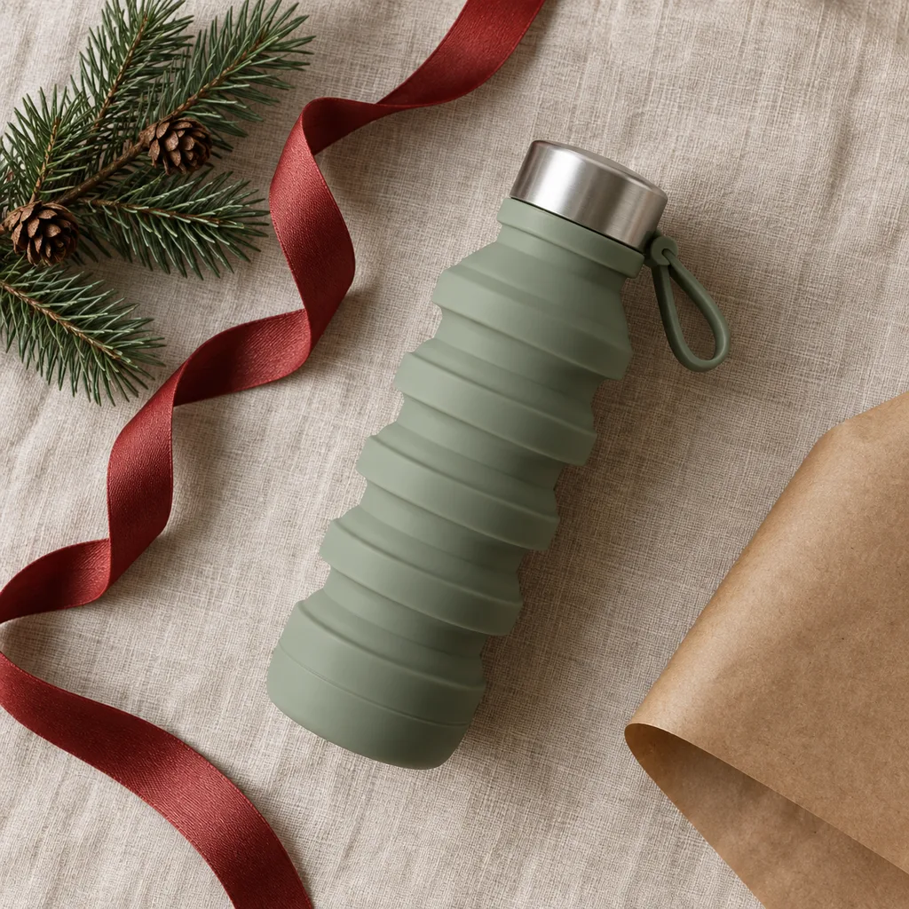 Representative photo-style image of collapsible travel water bottle — generated, not a specific product