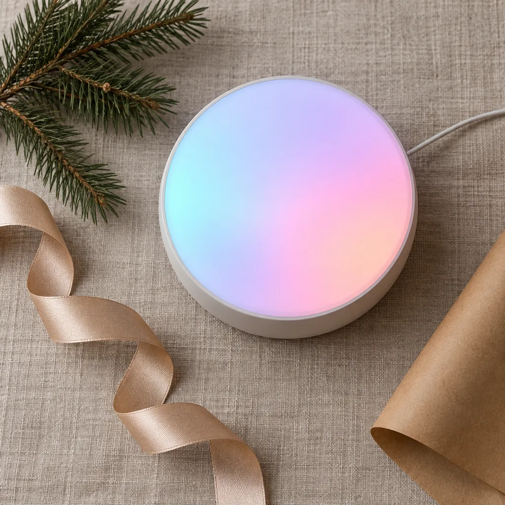 Representative photo-style image of color-changing mood therapy lamp — generated, not a specific product