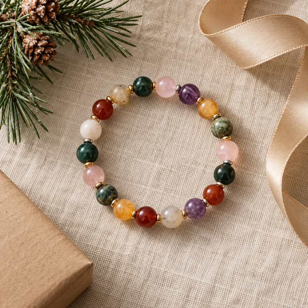Representative photo-style image of colorful beaded stretch bracelet — generated, not a specific product