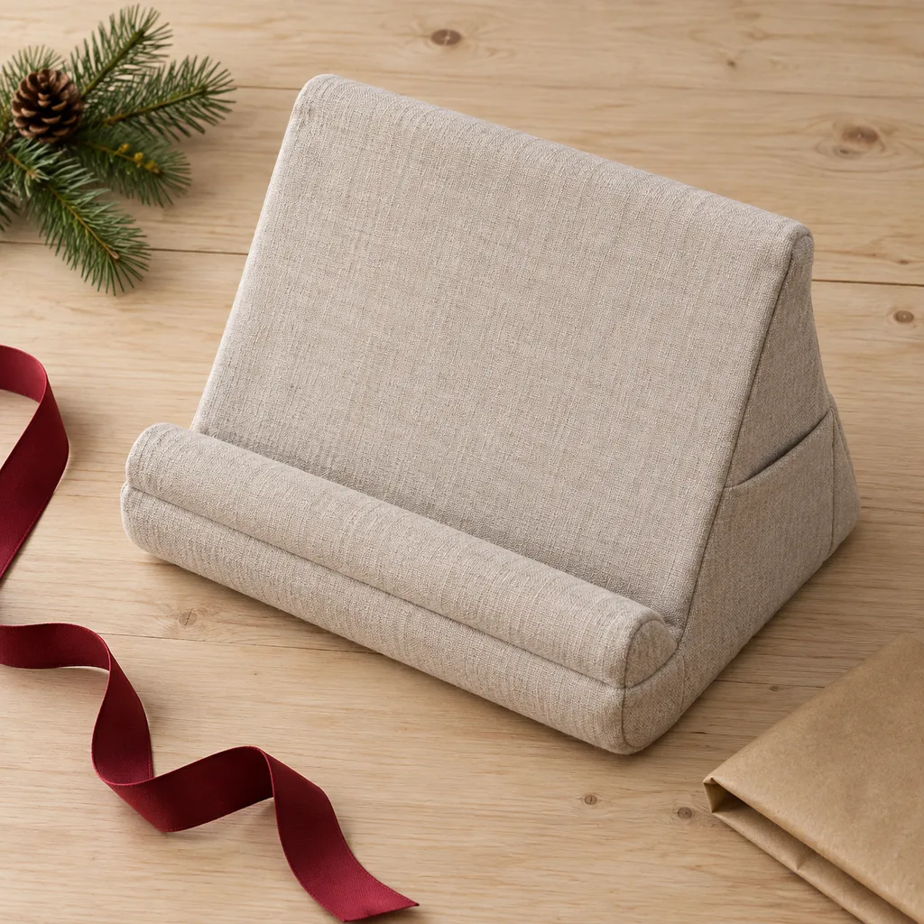 Representative photo-style image of comfortable bed reading stand — generated, not a specific product