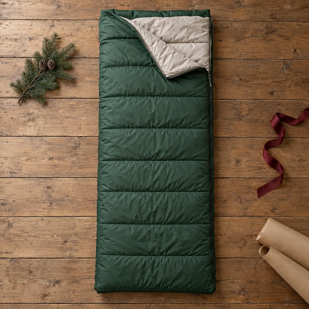 Representative photo-style image of rectangular sleeping bag — generated, not a specific product