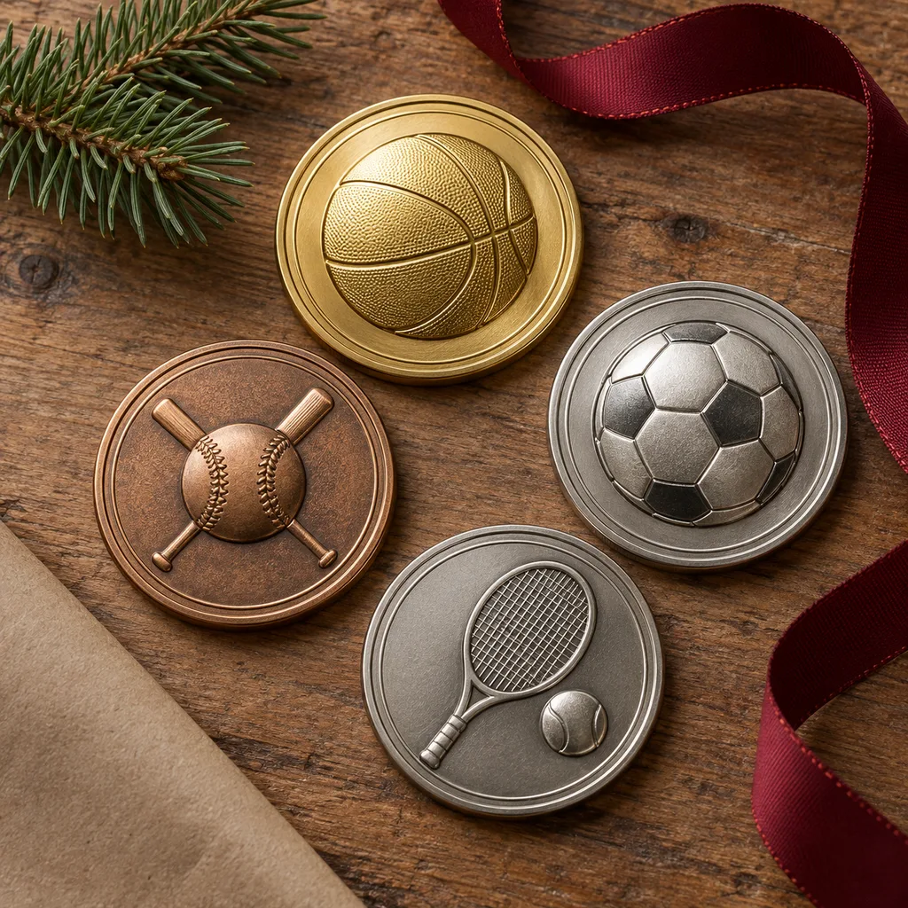 Representative photo-style image of commemorative sports coin collection — generated, not a specific product