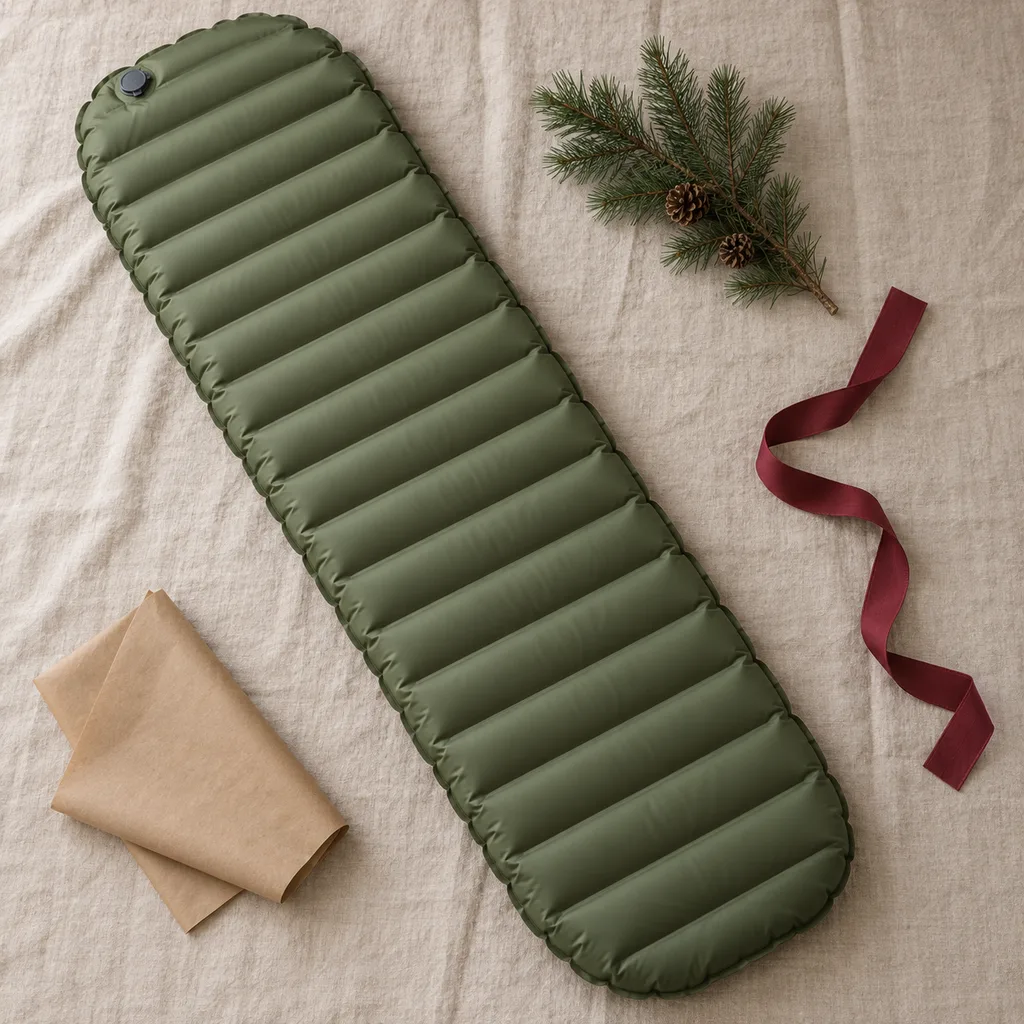 Representative photo-style image of compact backpacking air pad — generated, not a specific product