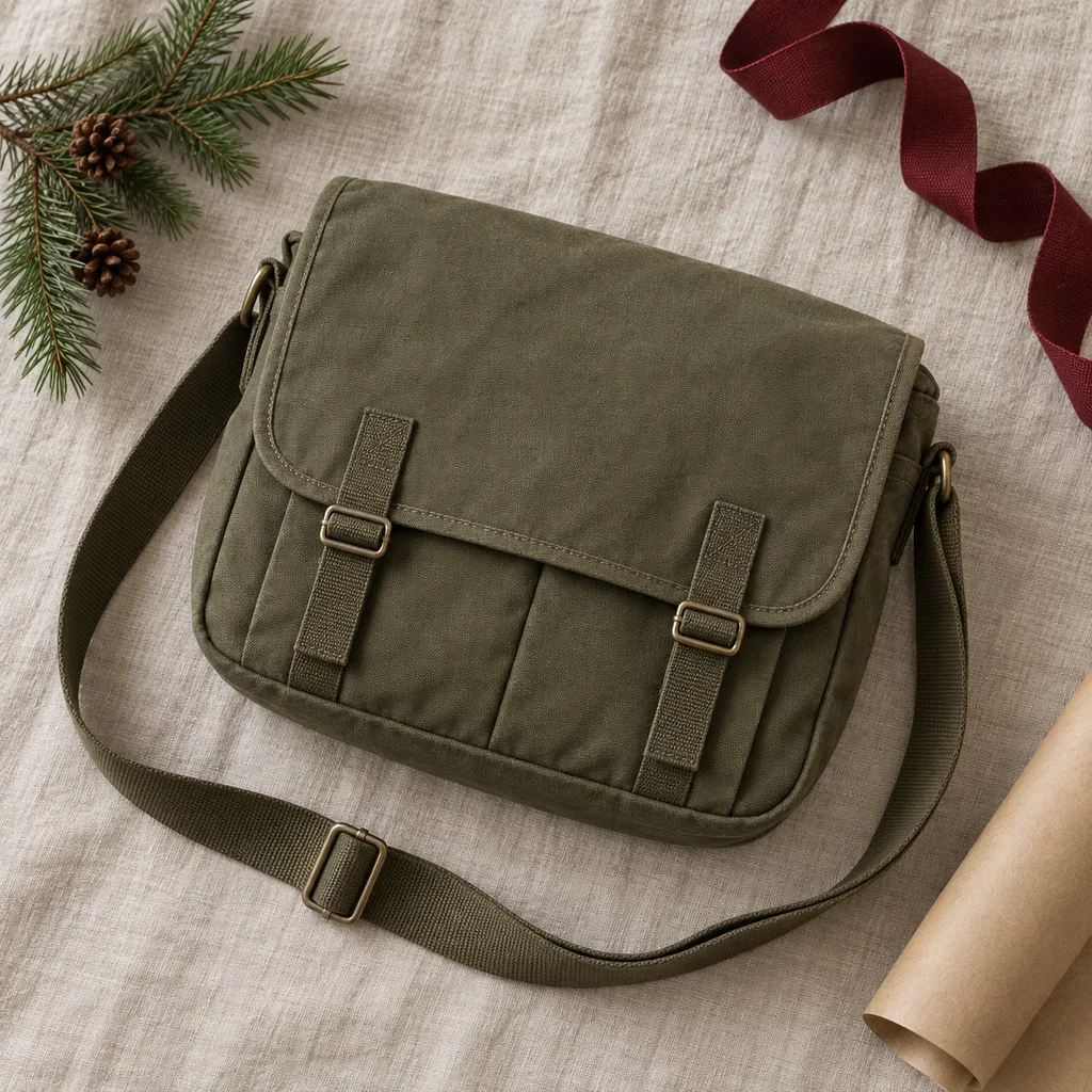 Representative photo-style image of compact everyday messenger bag — generated, not a specific product