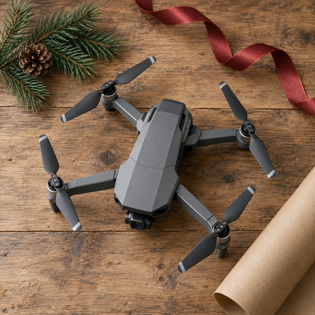 Representative photo-style image of compact foldable travel drone — generated, not a specific product