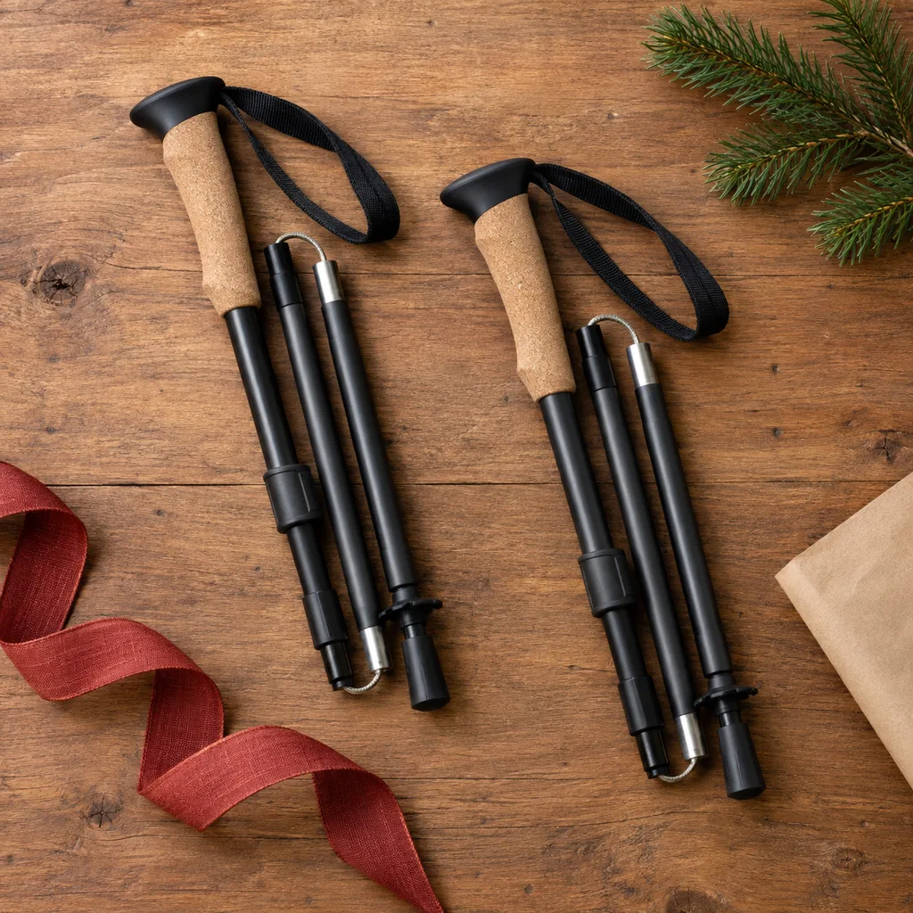 Representative photo-style image of folding trekking poles — generated, not a specific product