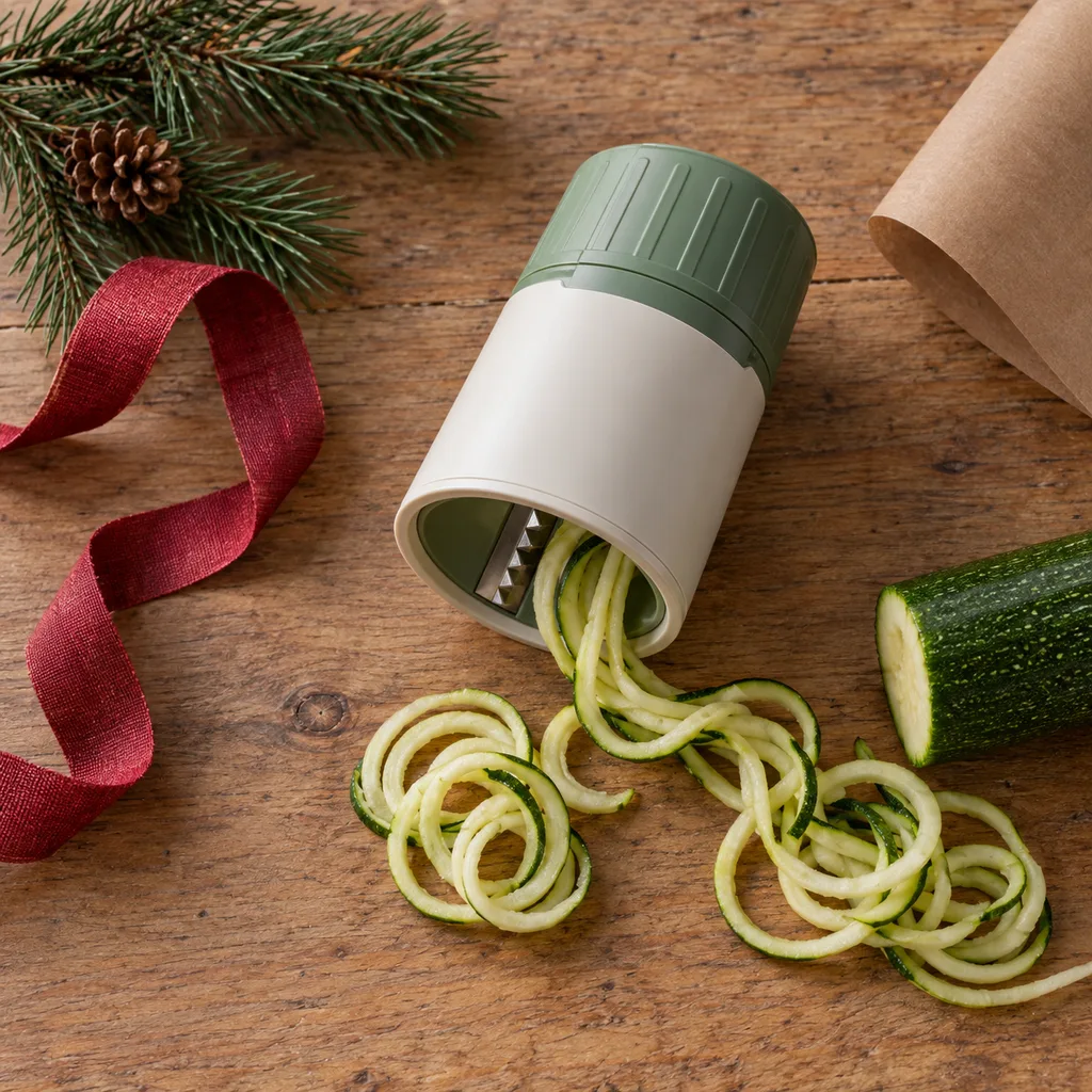 Representative photo-style image of handheld vegetable spiralizer — generated, not a specific product