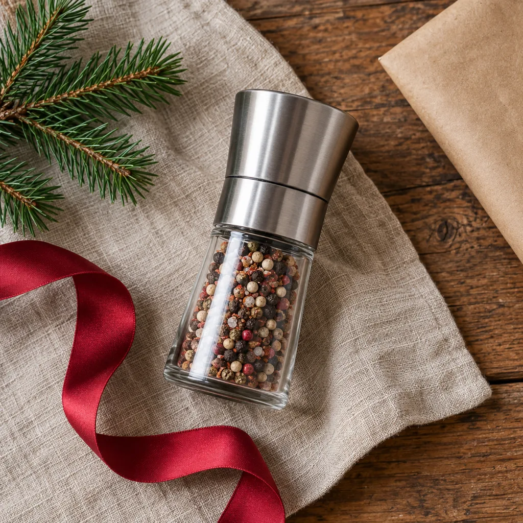 Representative photo-style image of compact herb and spice mill — generated, not a specific product