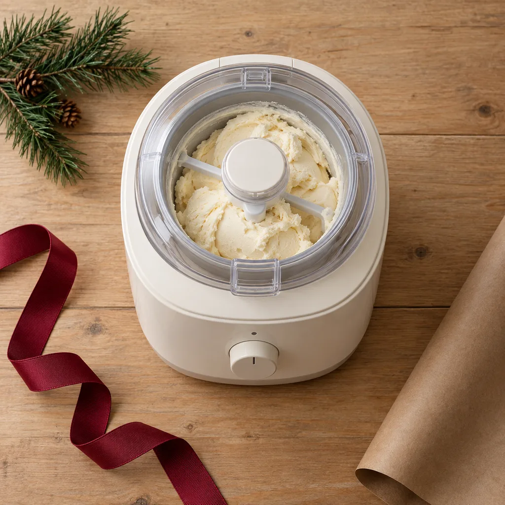 Representative photo-style image of compact ice cream maker — generated, not a specific product