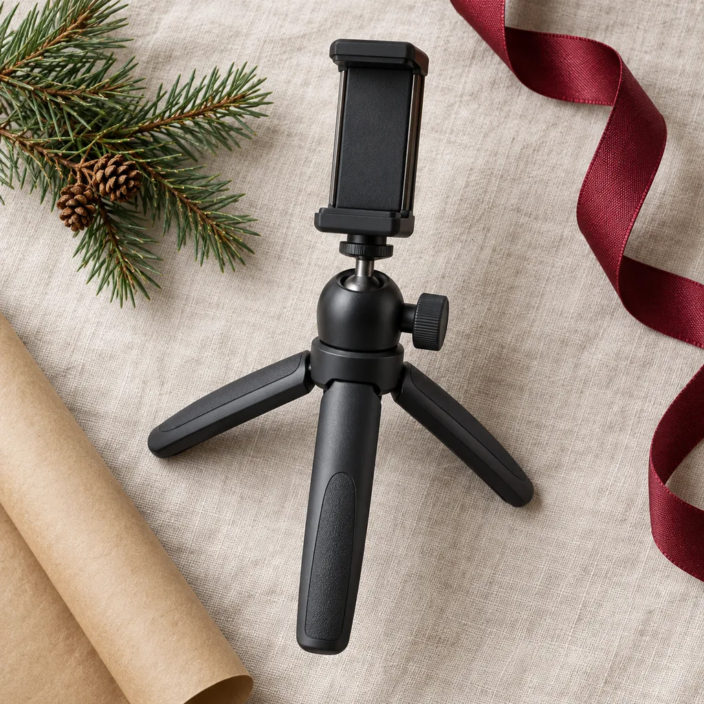 Representative photo-style image of compact mini phone tripod — generated, not a specific product