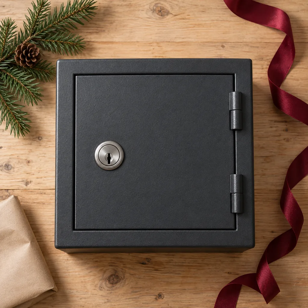 Representative photo-style image of compact personal security safe — generated, not a specific product
