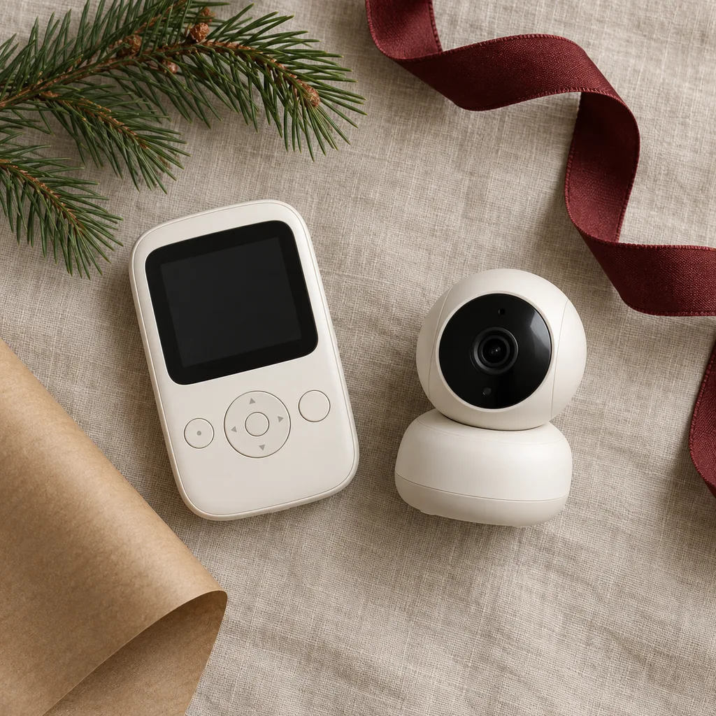 Representative photo-style image of compact portable baby monitor — generated, not a specific product