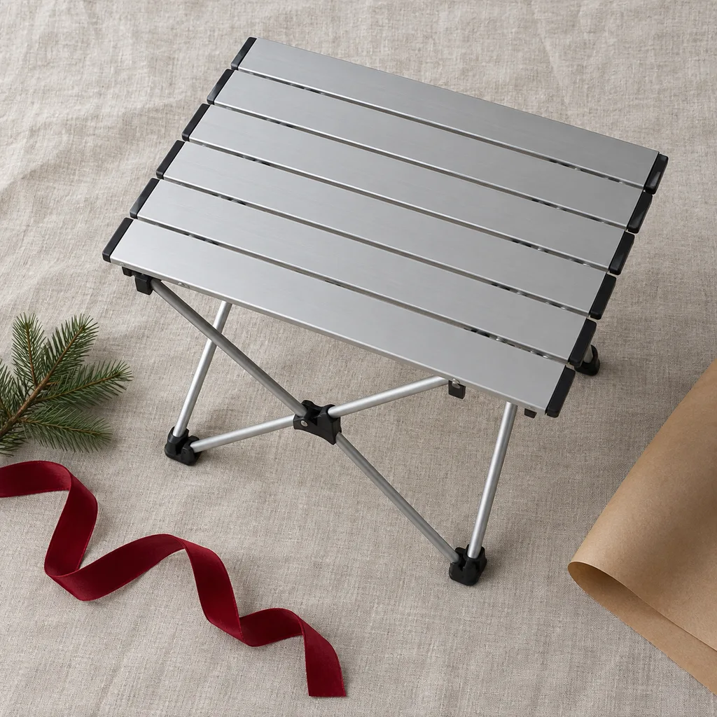 Representative photo-style image of compact portable camp table — generated, not a specific product