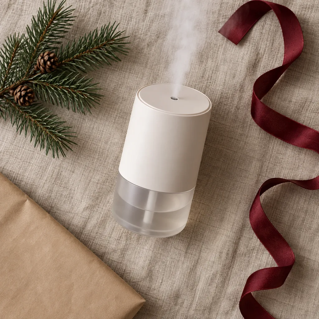 Representative photo-style image of compact portable personal humidifier — generated, not a specific product