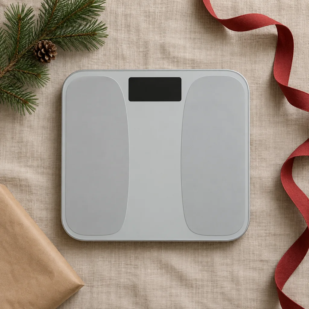 Representative photo-style image of compact portable travel scale — generated, not a specific product