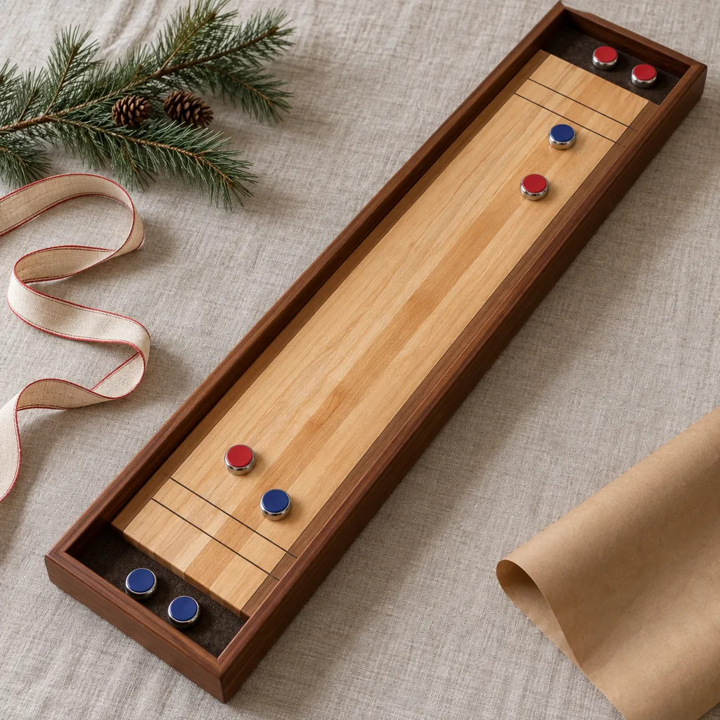 Representative photo-style image of shuffleboard tabletop — generated, not a specific product