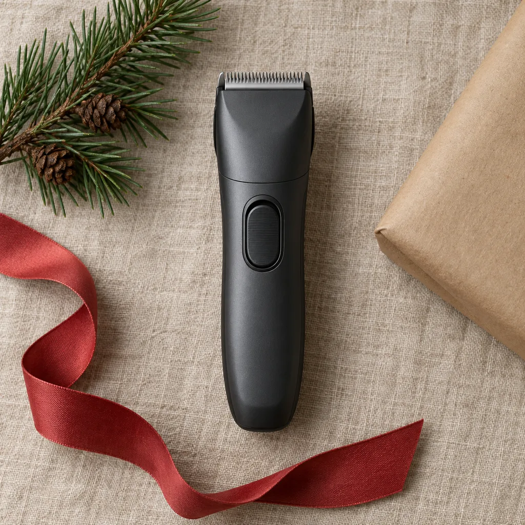 Representative photo-style image of compact travel hair trimmer — generated, not a specific product