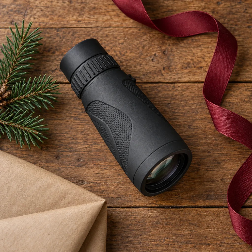 Representative photo-style image of compact travel monocular — generated, not a specific product