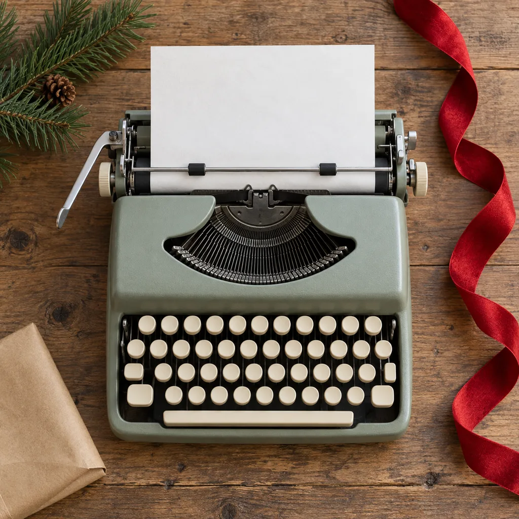 Representative photo-style image of travel typewriter — generated, not a specific product