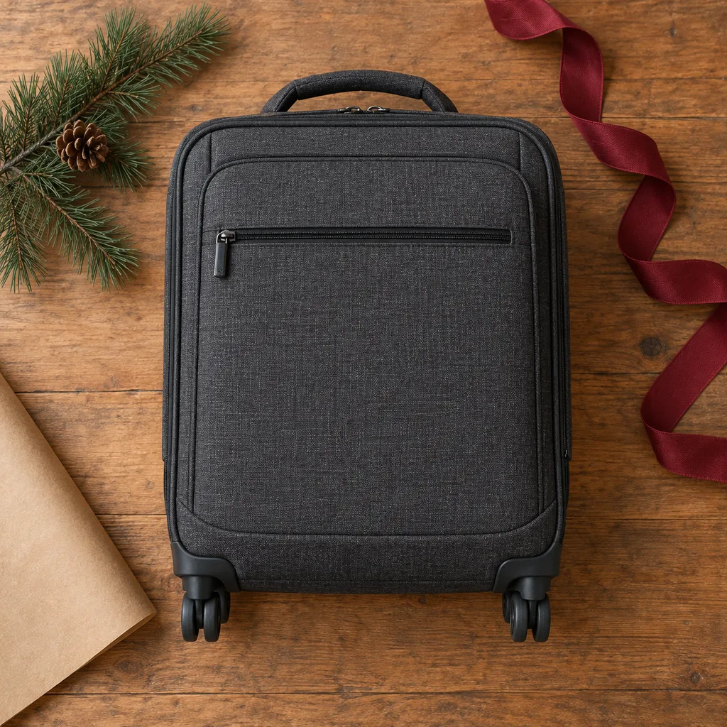 Representative photo-style image of compact underseat rolling bag — generated, not a specific product