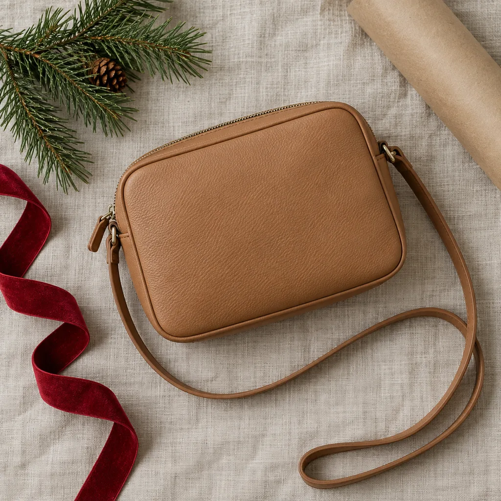 Representative photo-style image of compact vegan leather crossbody — generated, not a specific product