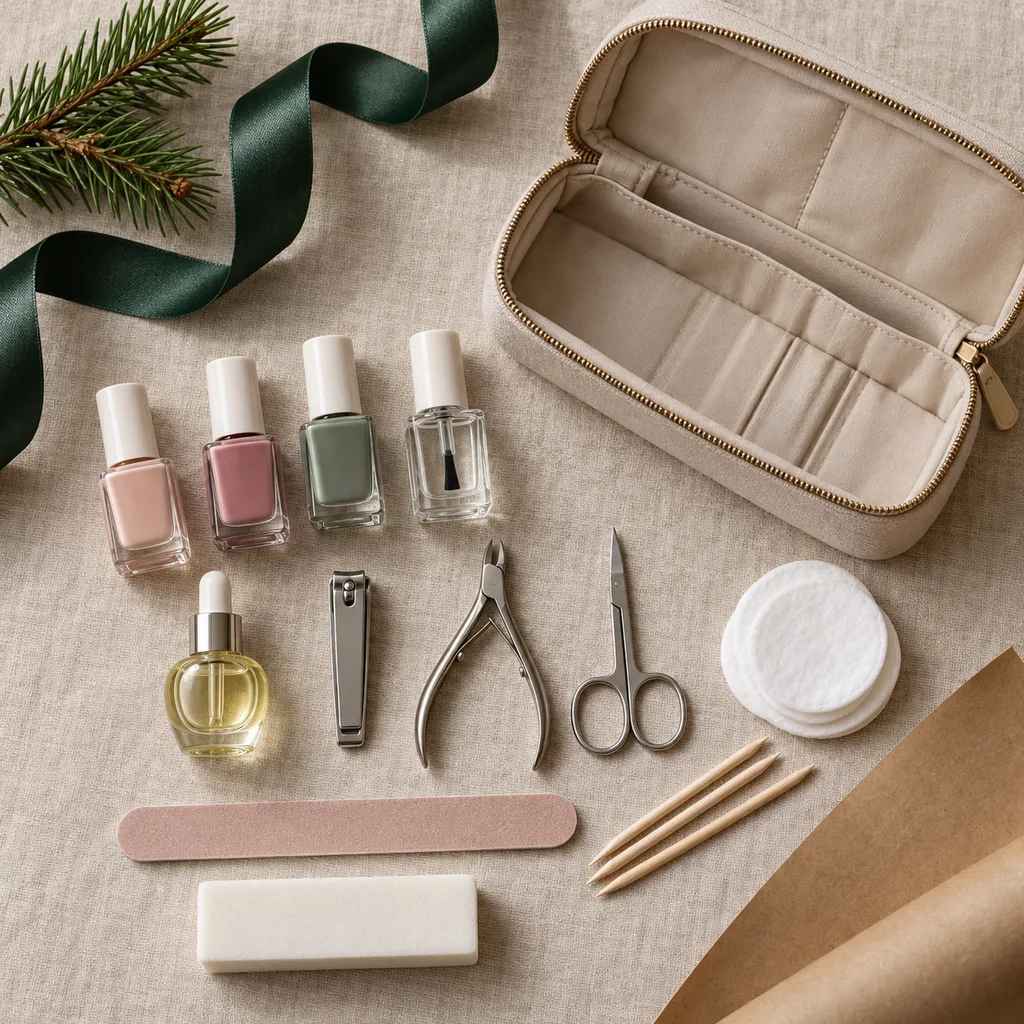 Representative photo-style image of complete at-home manicure set — generated, not a specific product