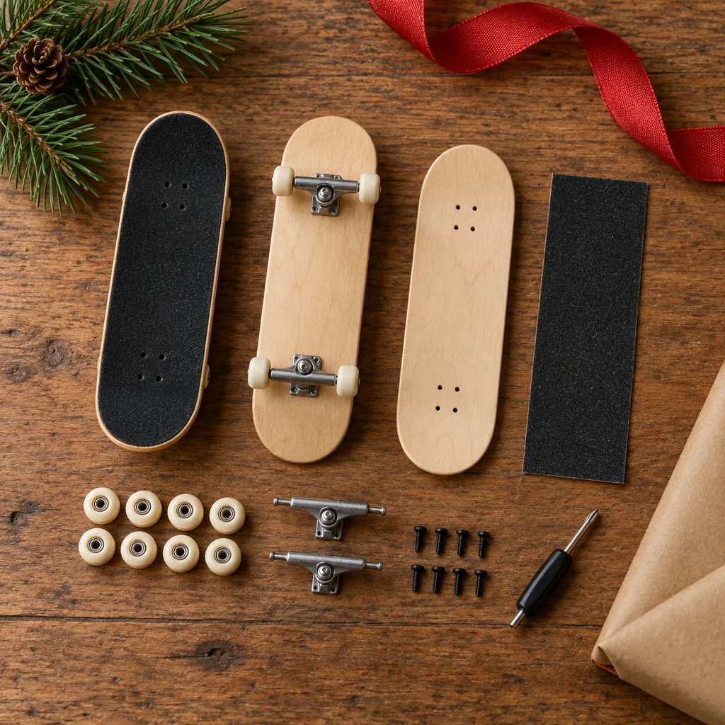 Representative photo-style image of complete fingerboard starter kit — generated, not a specific product