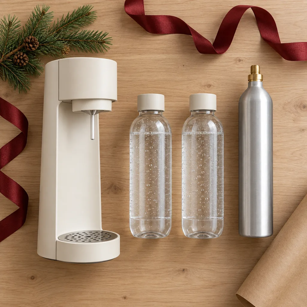 Representative photo-style image of complete sparkling water kit — generated, not a specific product