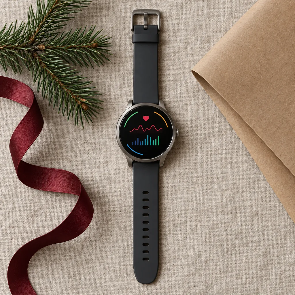 Representative photo-style image of comprehensive health tracking smart watch — generated, not a specific product