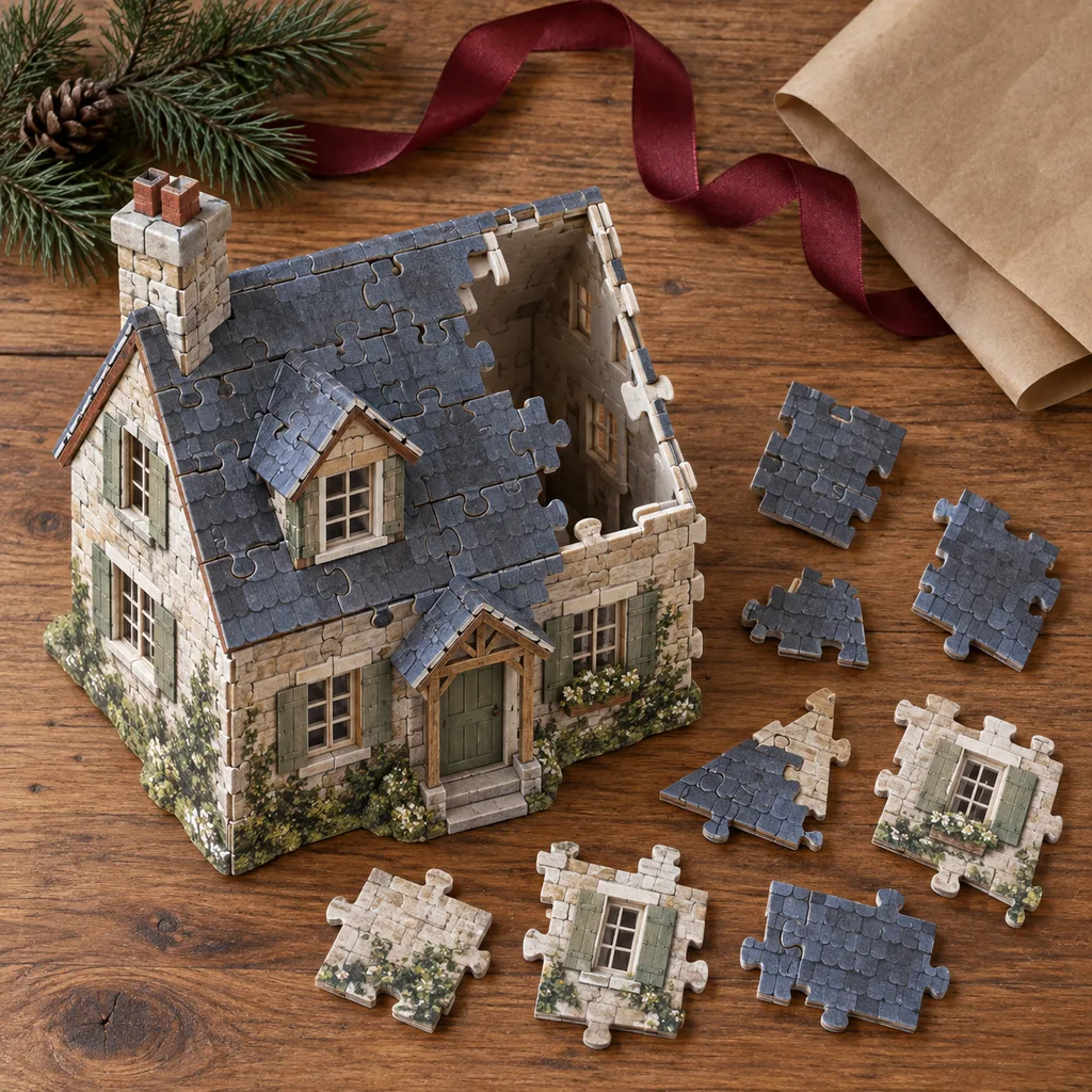 Representative photo-style image of constructible 3d jigsaw puzzle model — generated, not a specific product
