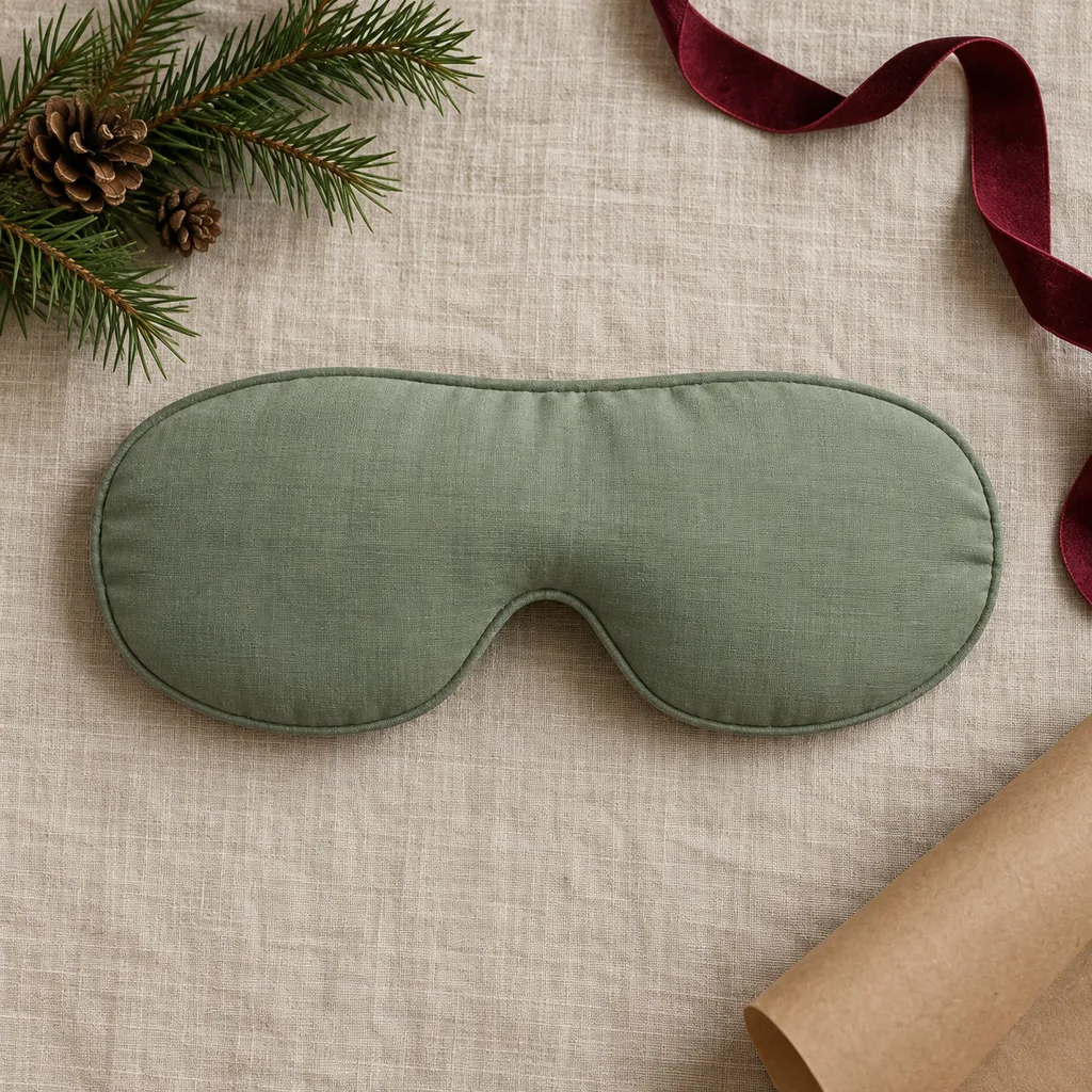 Representative photo-style image of contoured light-blocking eye pillow — generated, not a specific product