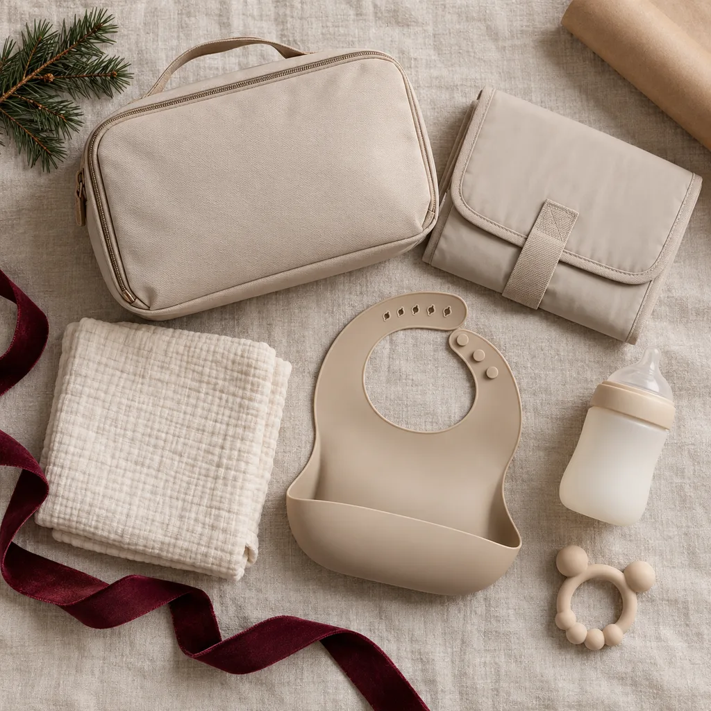Representative photo-style image of convenient baby travel essentials set — generated, not a specific product