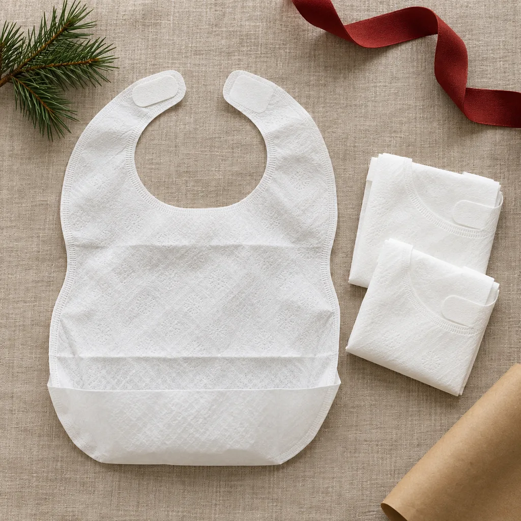 Representative photo-style image of convenient disposable bibs for on-the-go — generated, not a specific product