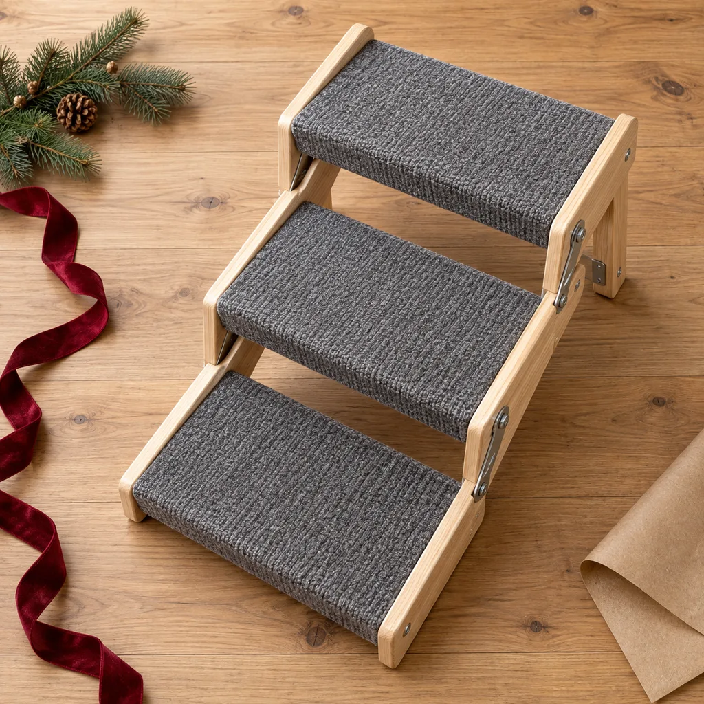 Representative photo-style image of convertible pet stairs and ramp — generated, not a specific product